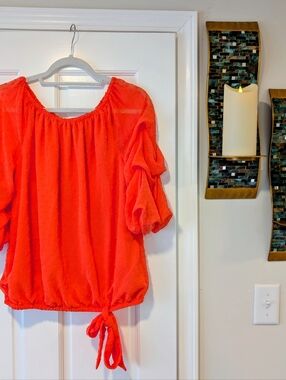 CeCe Bright Orange Swiss Dot Off-Shoulder Blouse Size Large